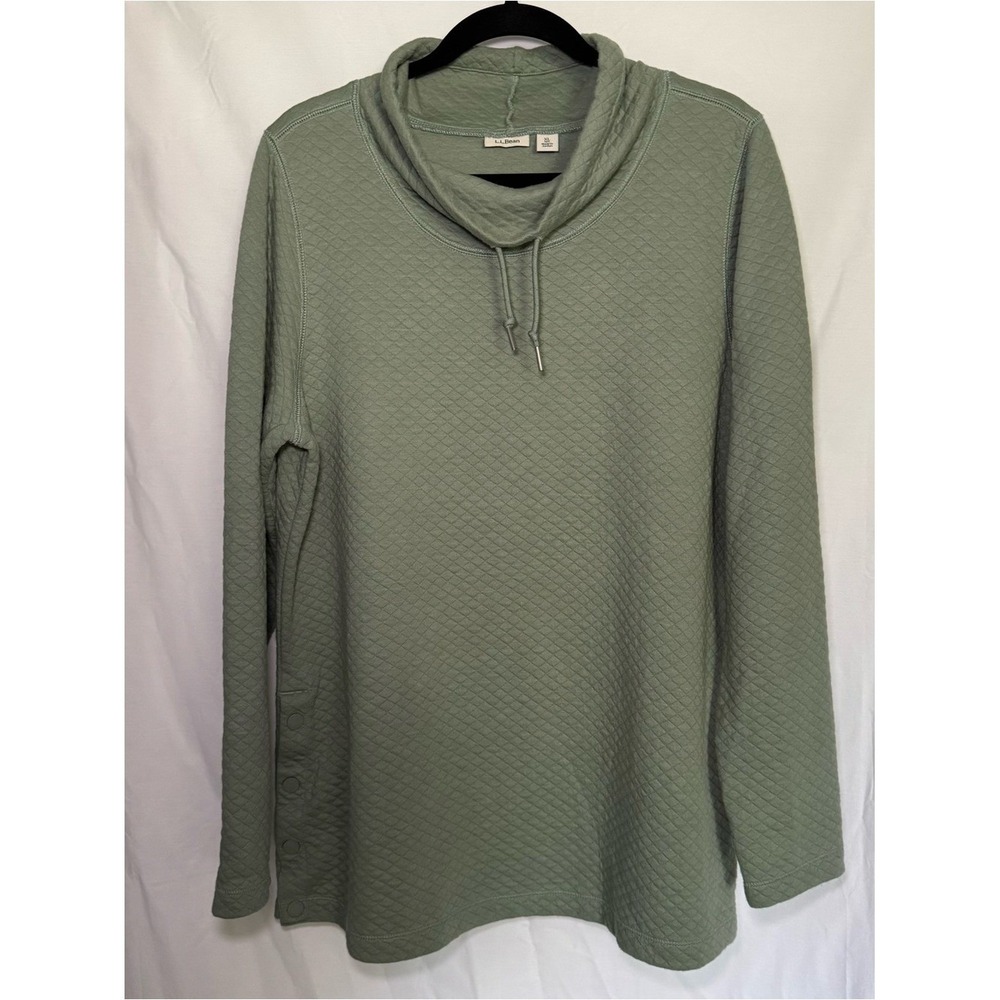 L.L. Bean SoftLight Quilted Funnelneck Tunic Pullover Sage Green Size XL